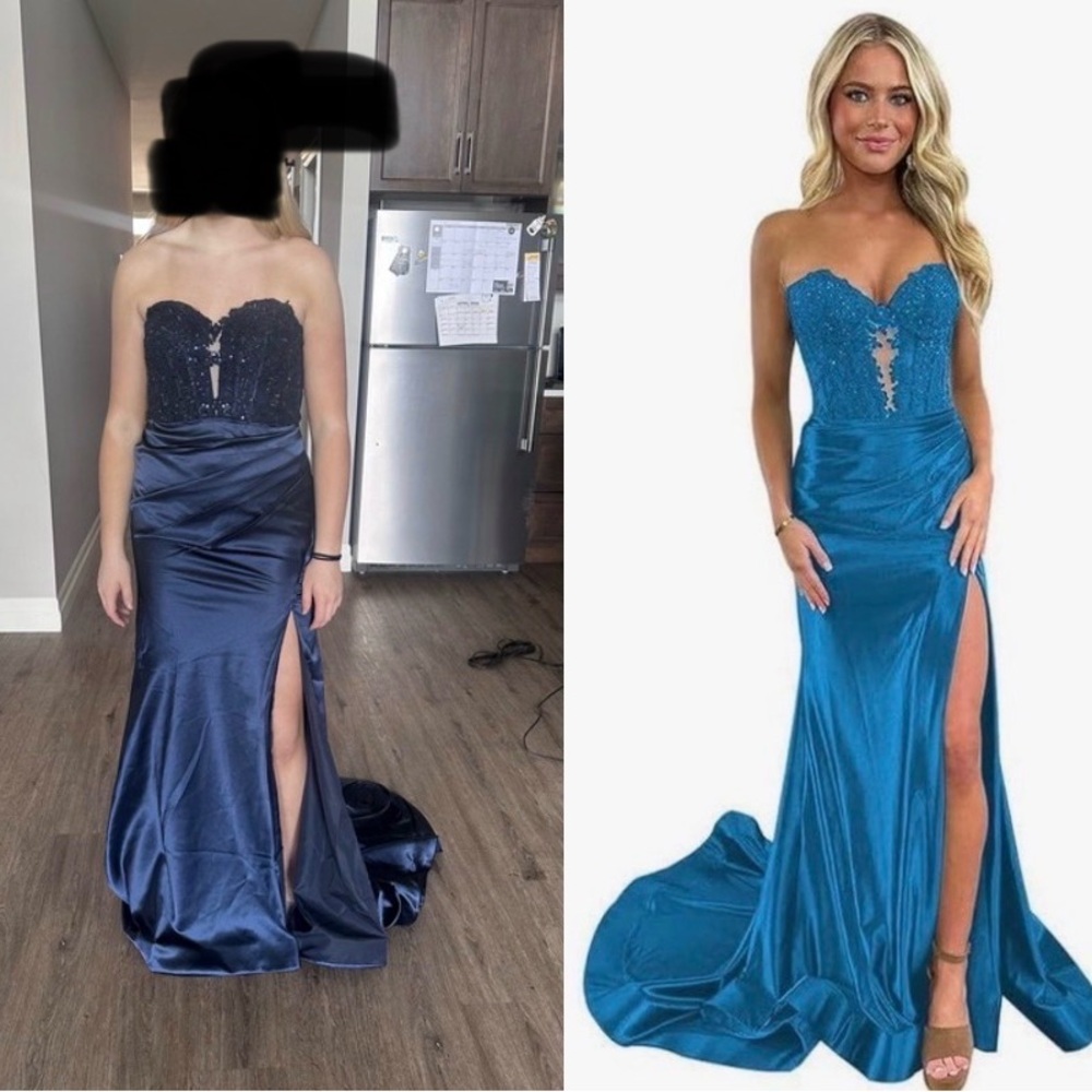 Strapless Navy Sequined prom dress